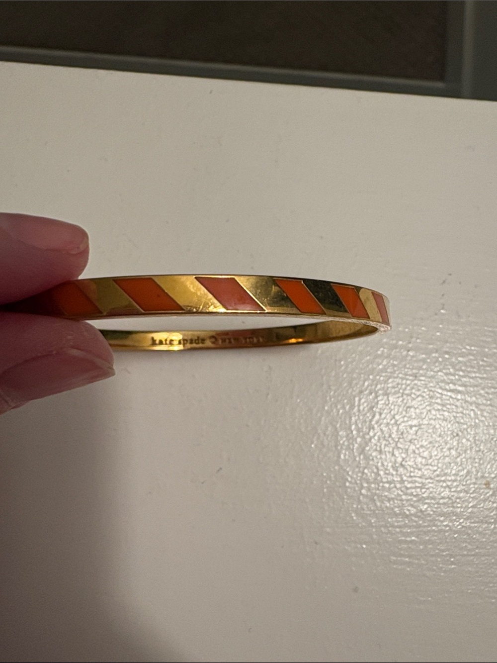 kate spade Gold-Tone Orange Chevron Enamel Bangle